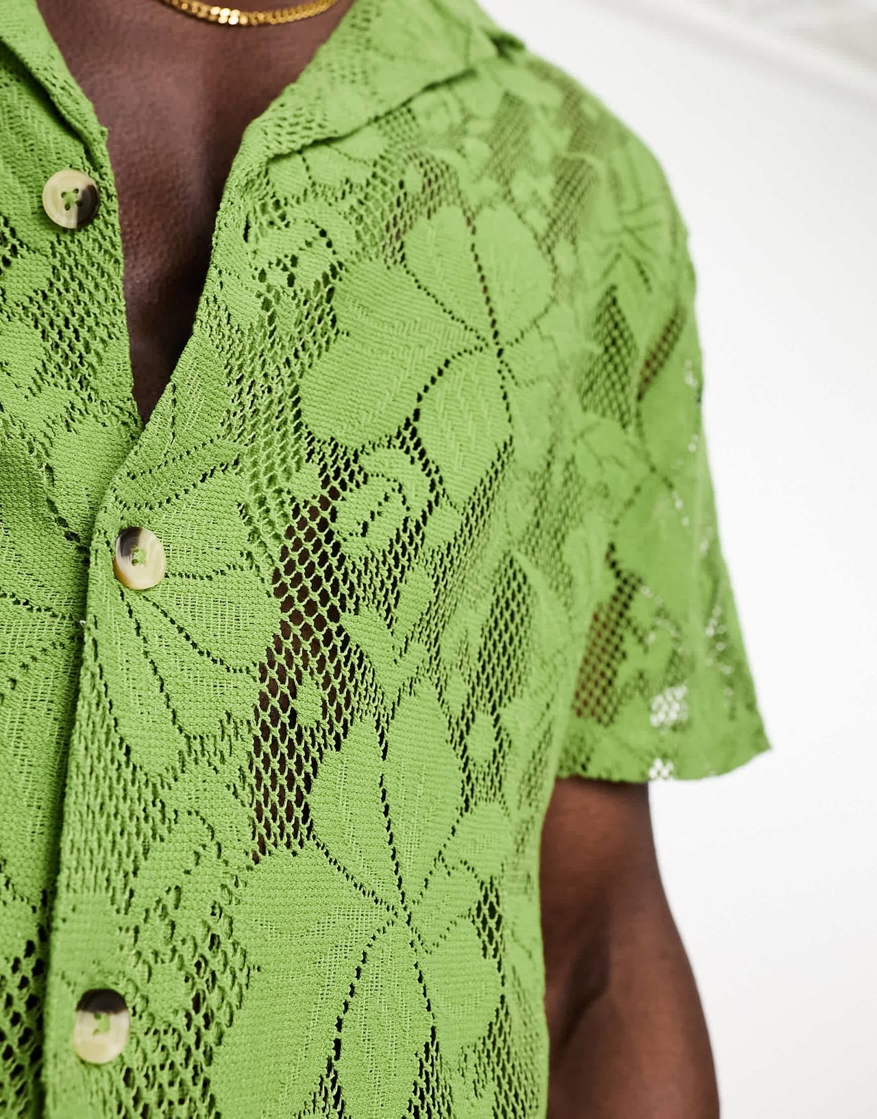 ASOS DESIGN relaxed revere shirt in natural lace in khaki