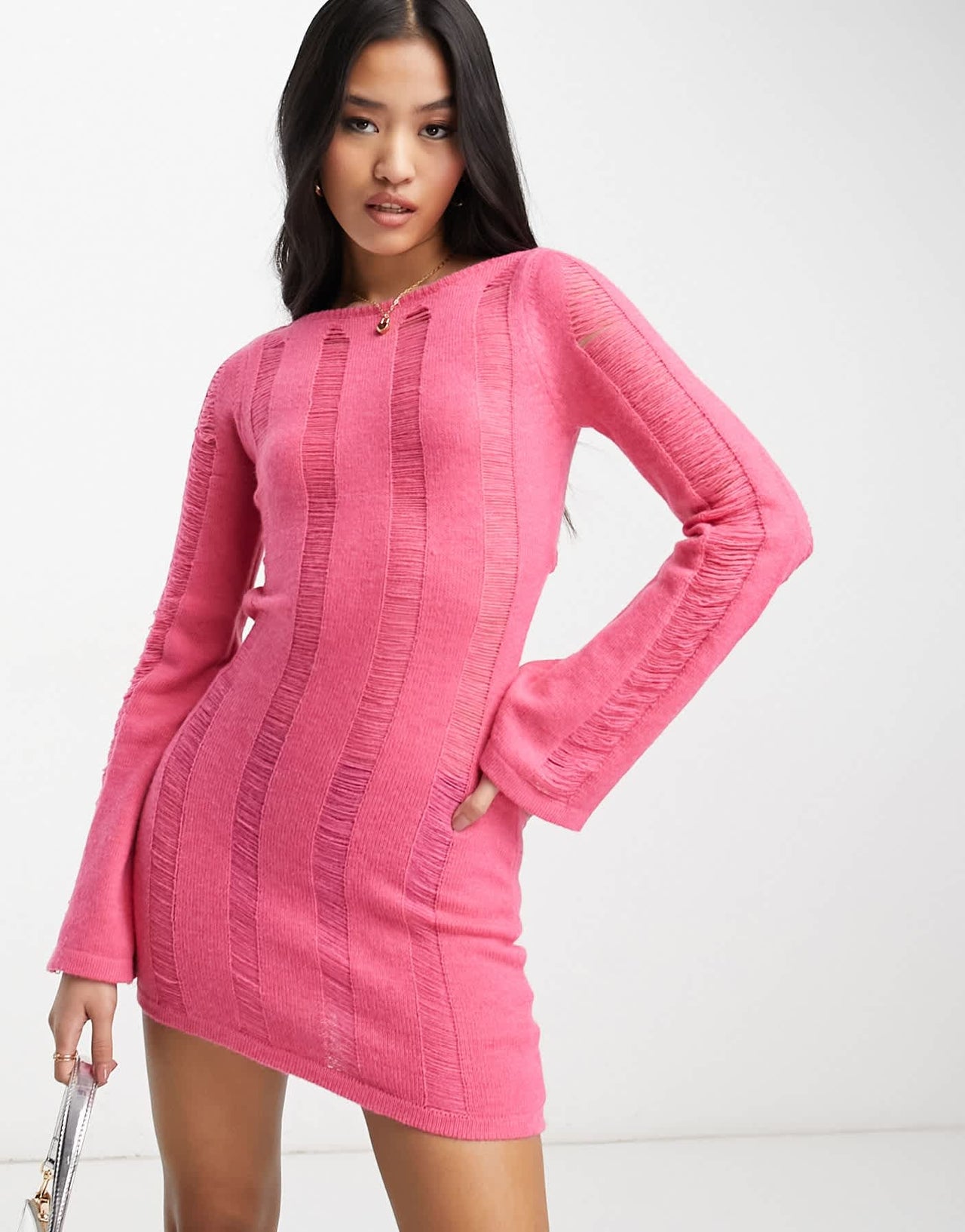 Bailey Rose backless ladder knit mini dress in pink