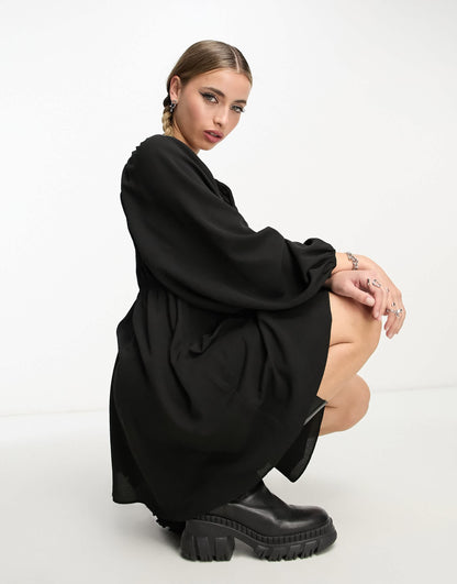 ASOS DESIGN babydoll open back mini skater dress with godets in black