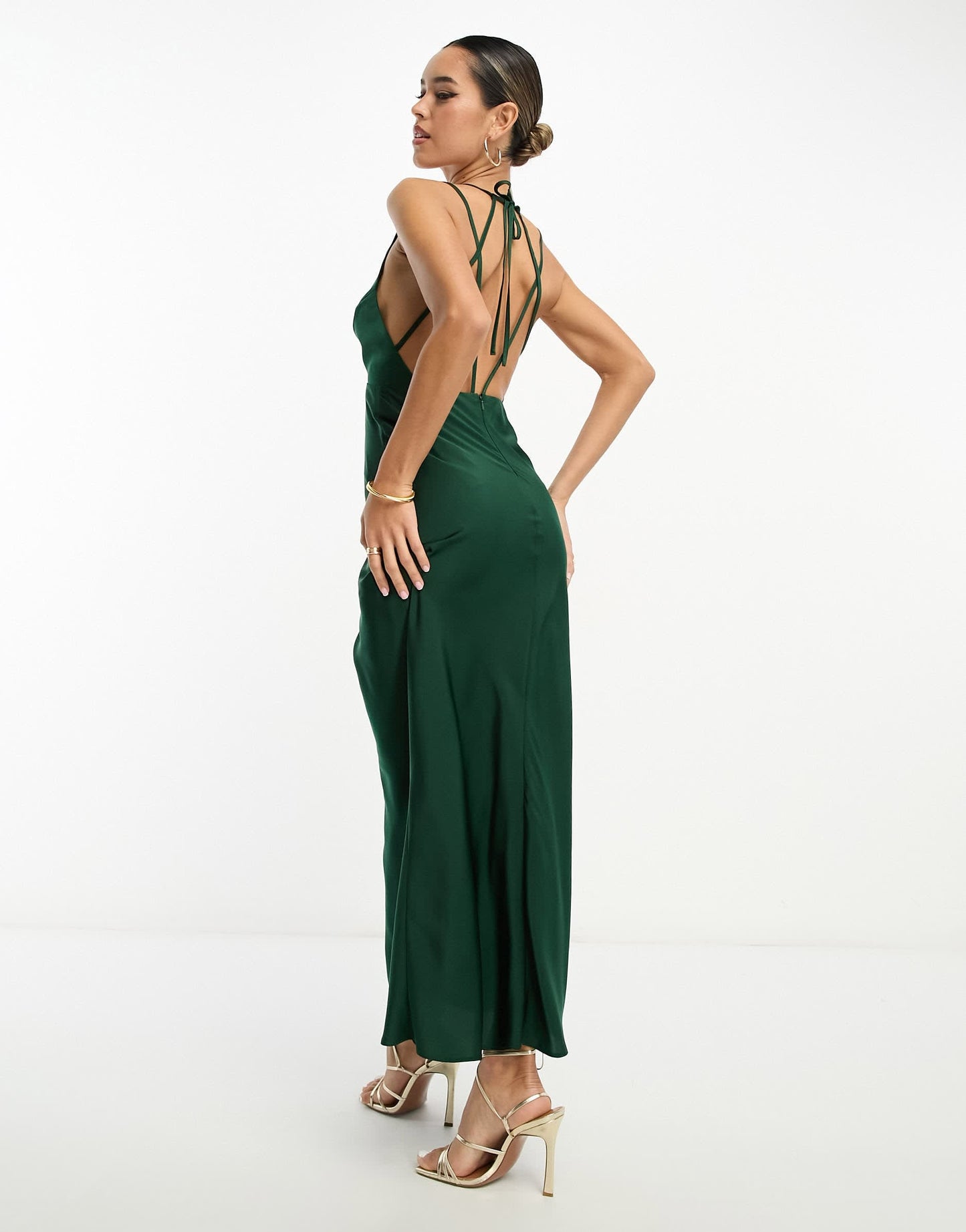 ASOS DESIGN halter cross strap maxi dress in dark green