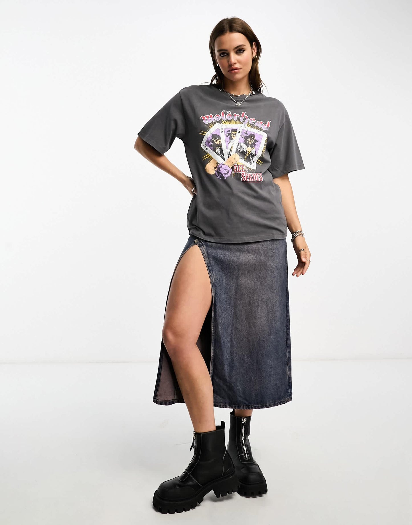 ASOS DESIGN oversized t-shirt with motorhead license graphic in washed charcoal
