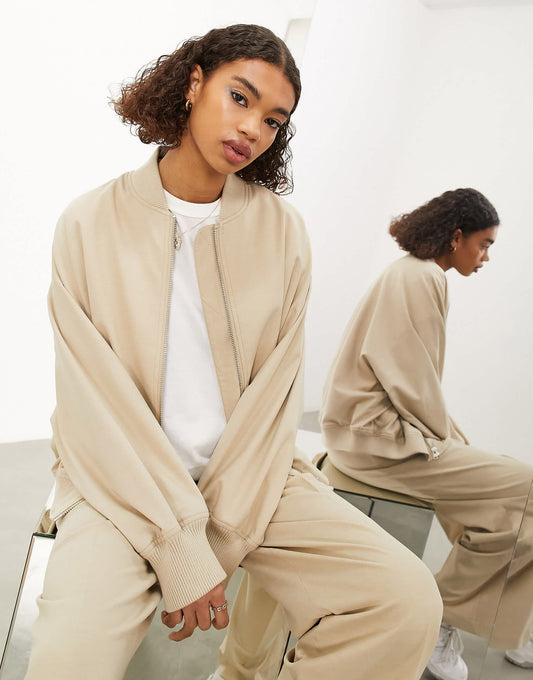 ASOS EDITION oversized bomber jacket in stone