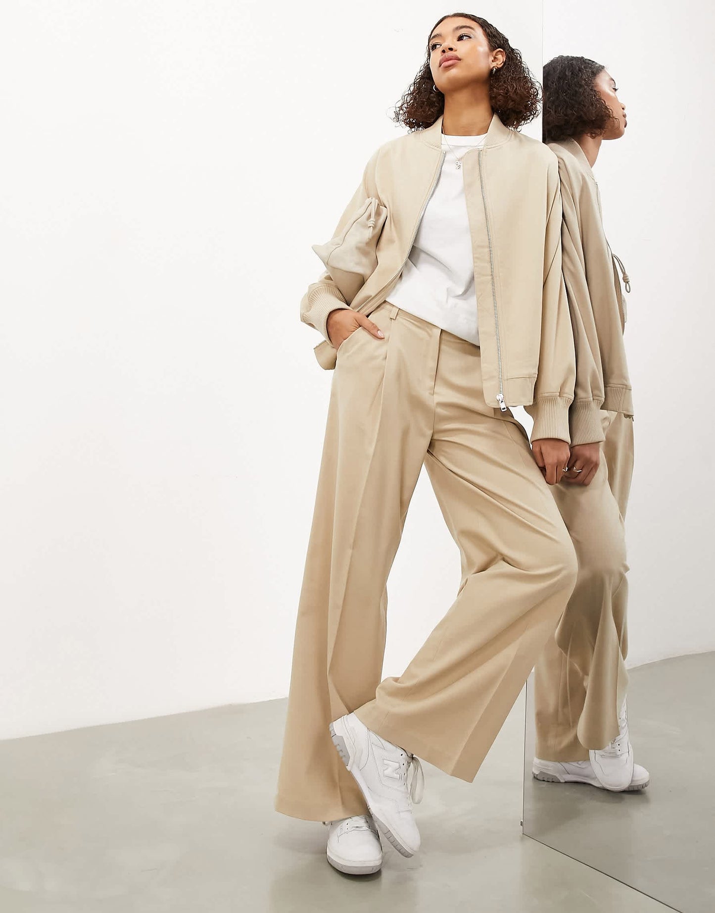 ASOS EDITION oversized bomber jacket in stone
