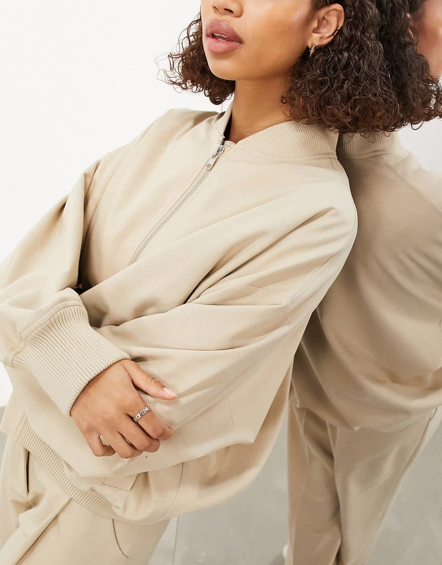 ASOS EDITION oversized bomber jacket in stone