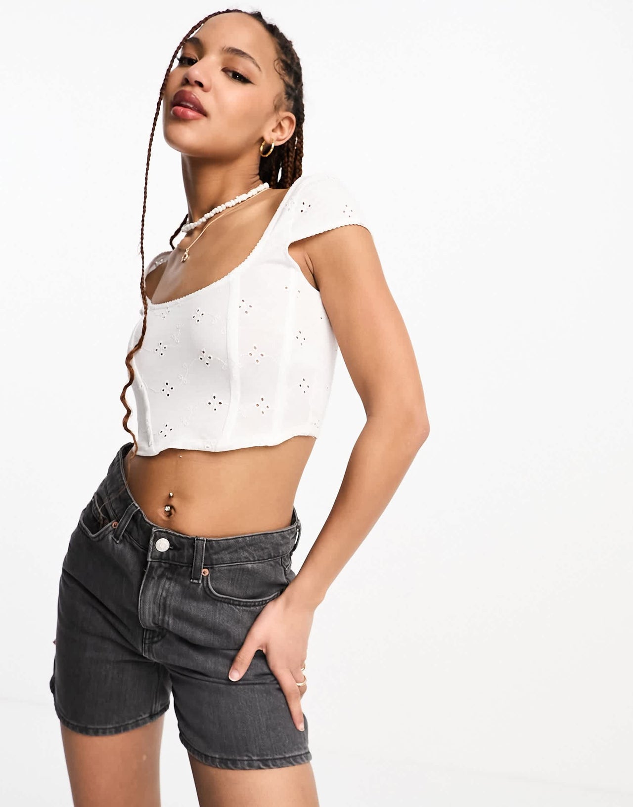 ASOS DESIGN broderie bone corset top in white