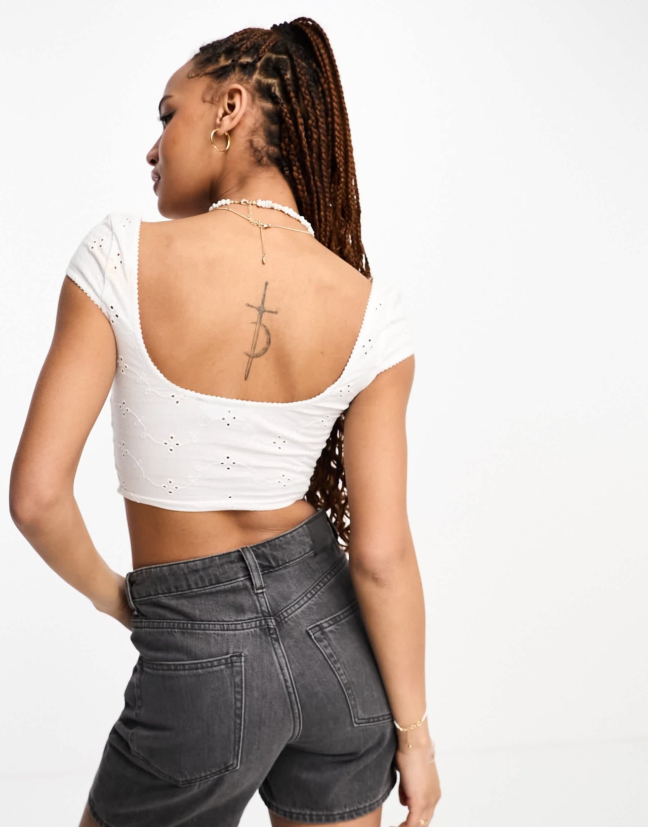 ASOS DESIGN broderie bone corset top in white