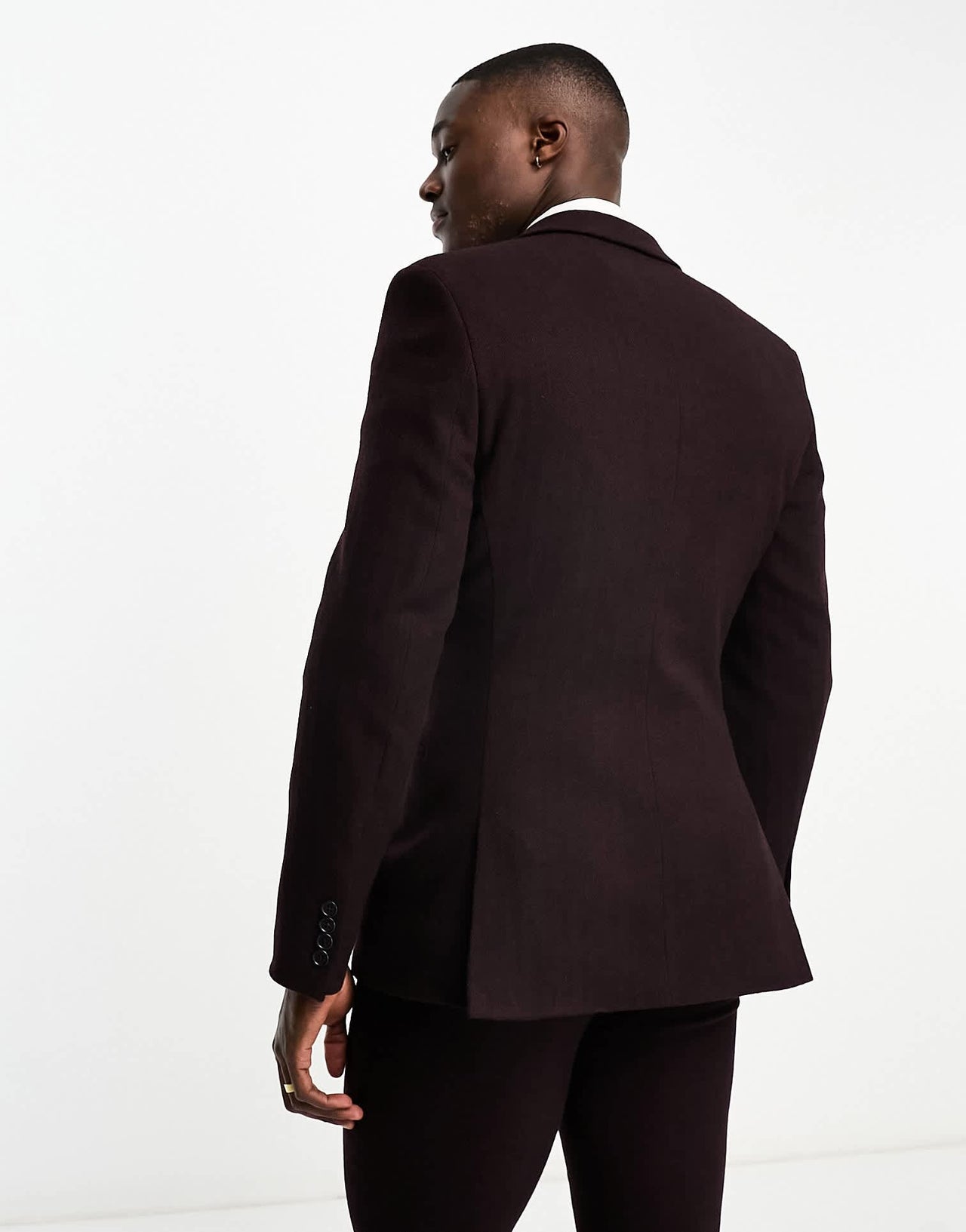 ASOS DESIGN super skinny wool mix suit jacket in herringbone in burgundy