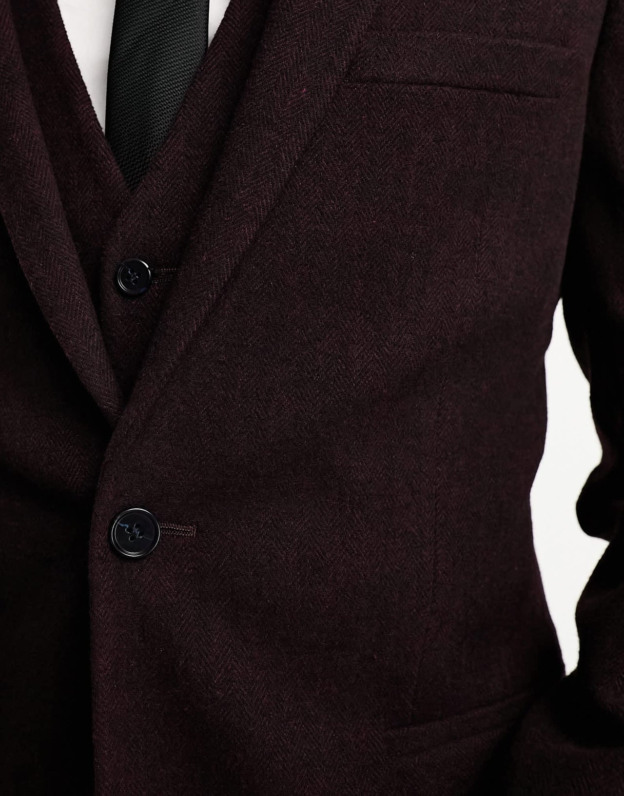 ASOS DESIGN super skinny wool mix suit jacket in herringbone in burgundy
