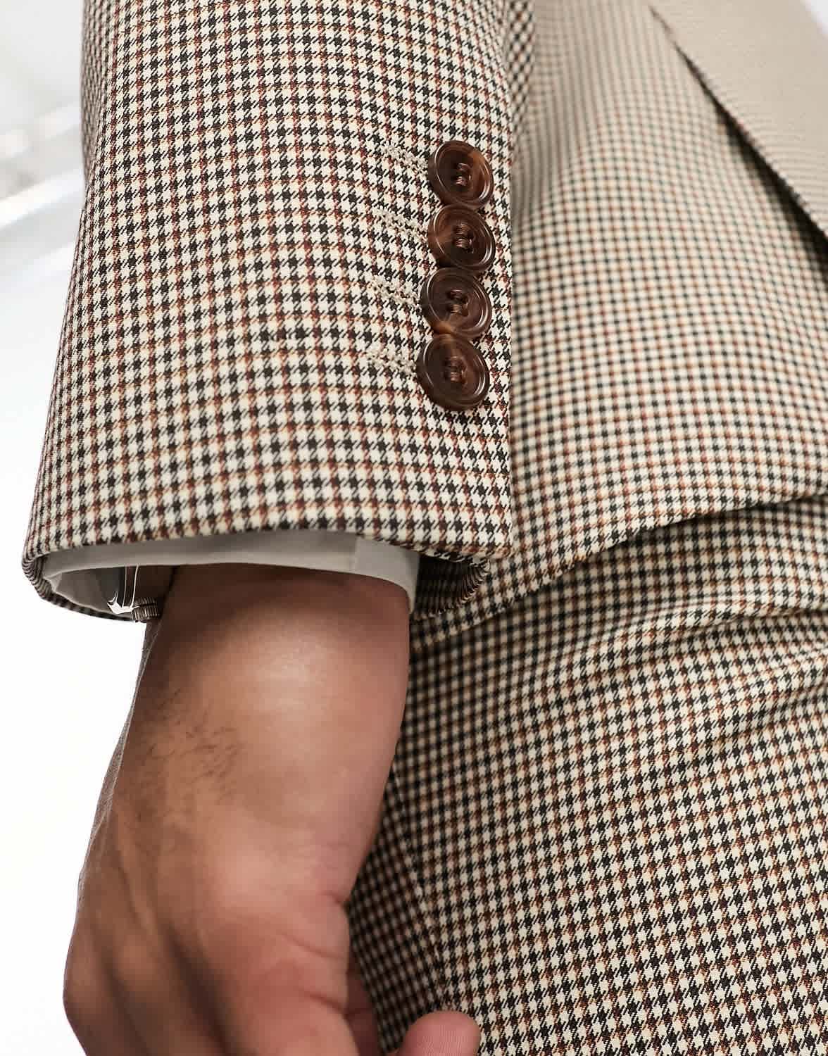 ASOS DESIGN skinny suit jacket in micro check in stone