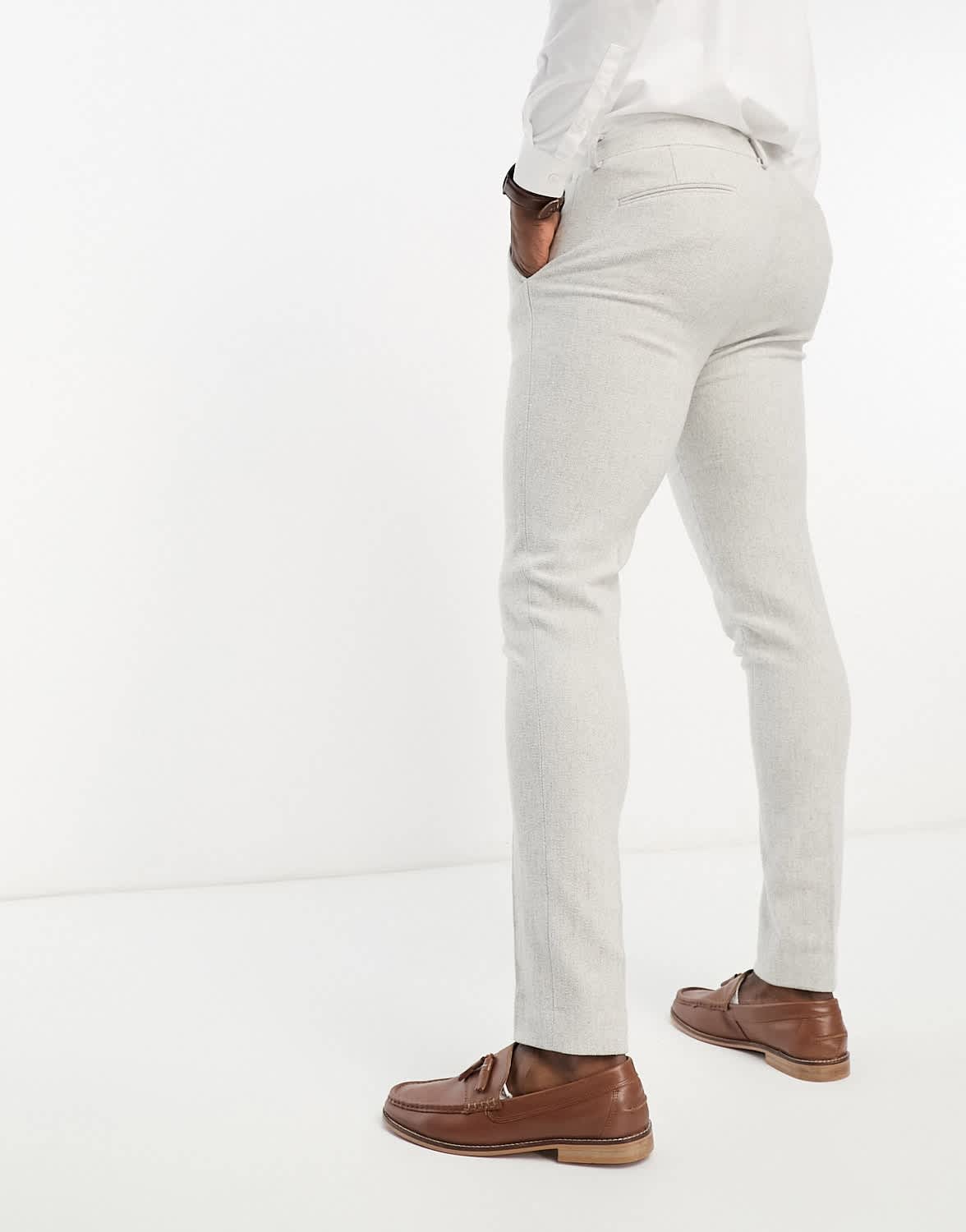 ASOS DESIGN skinny wool mix suit trousers in herringbone in grey