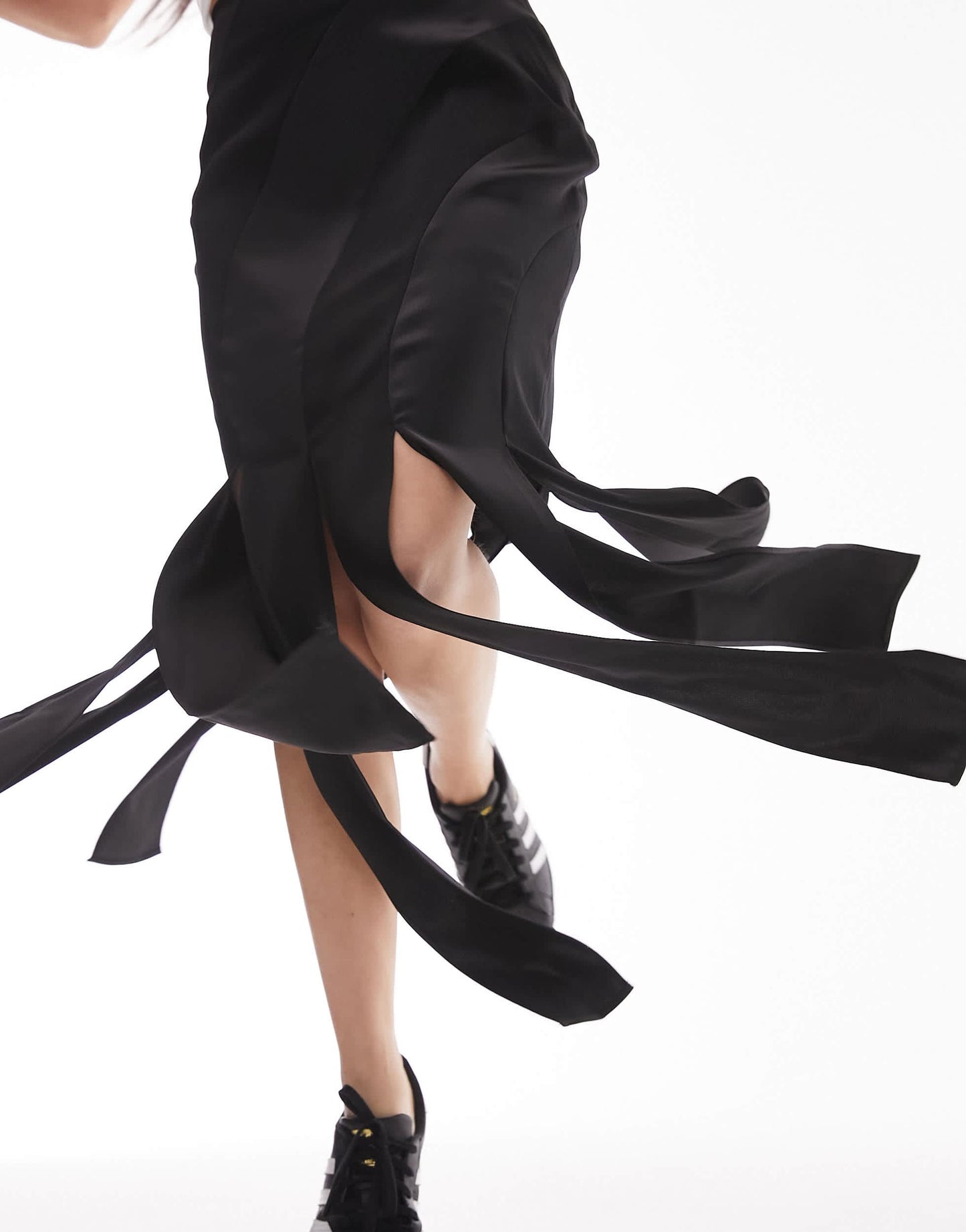 Topshop satin and crepe splice midi skirt in black