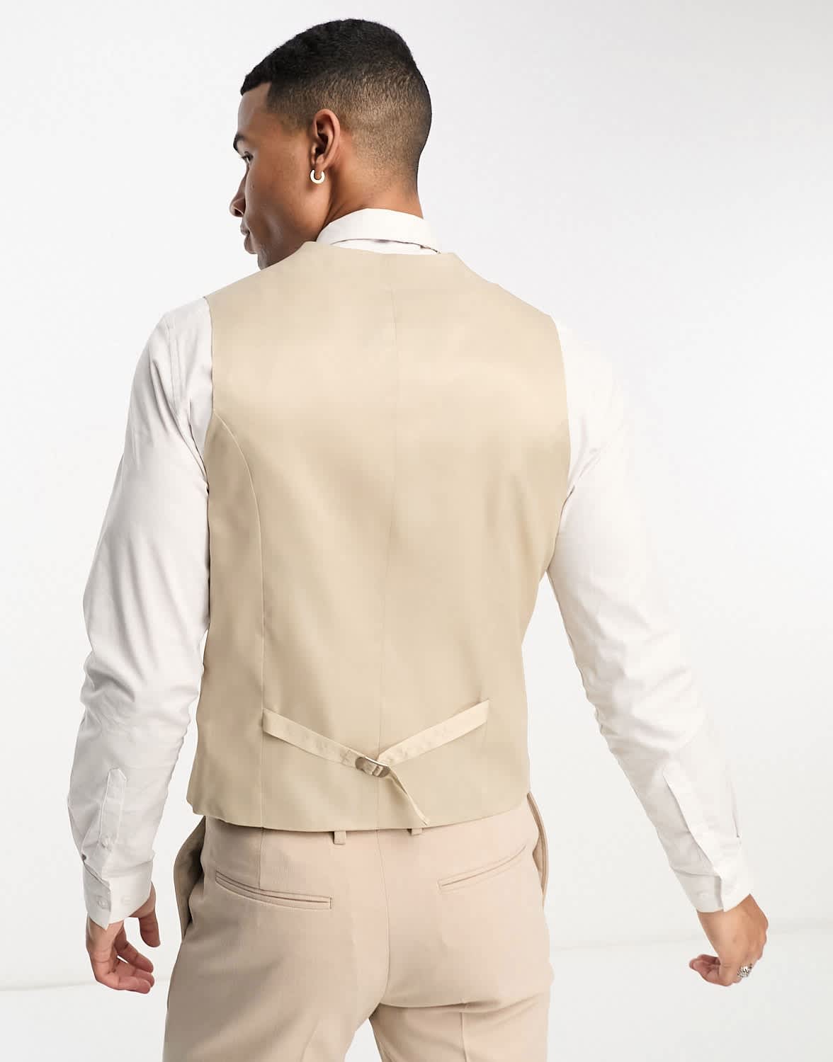 ASOS DESIGN slim suit waistcoat in taupe micro texture