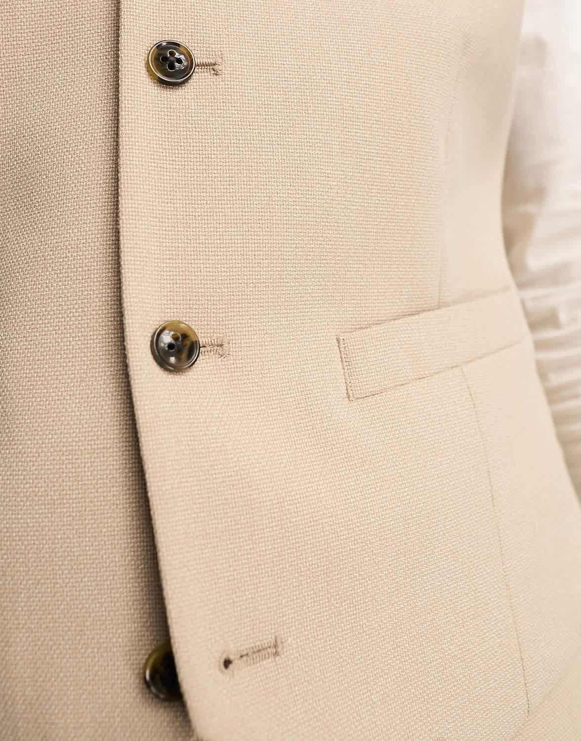 ASOS DESIGN slim suit waistcoat in taupe micro texture