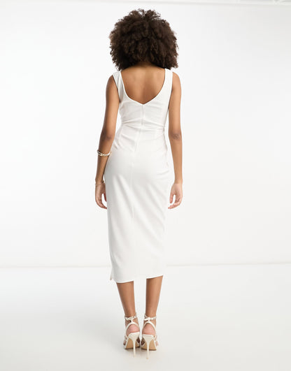 ASOS DESIGN plunge neck wrap midi dress in cream