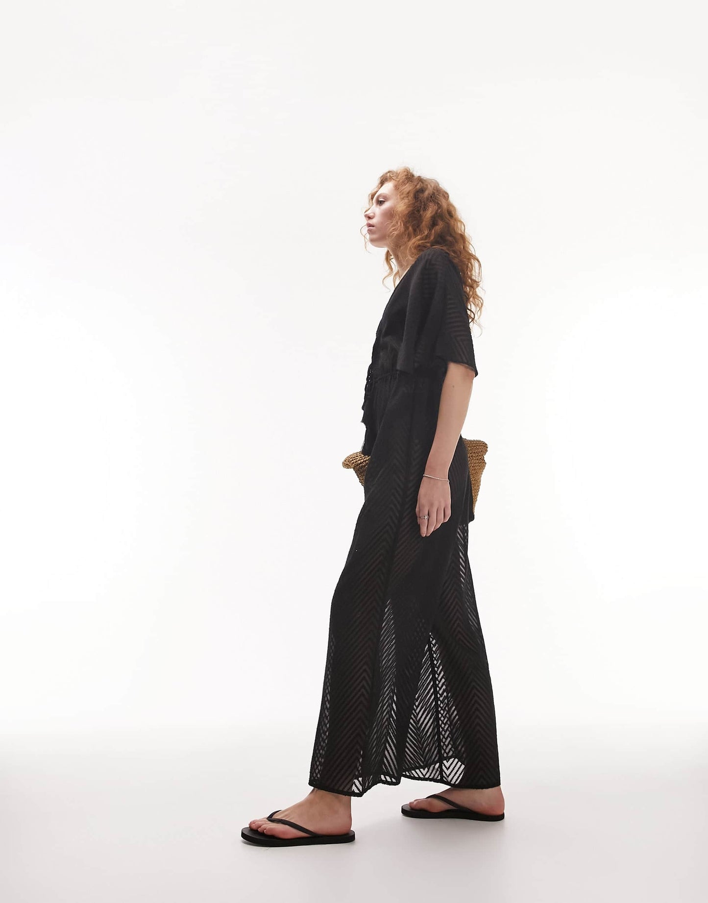 Topshop sheer chevron beach jumpsuit in black