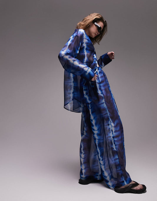 Topshop co-ord batik print chiffon beach trouser in blue