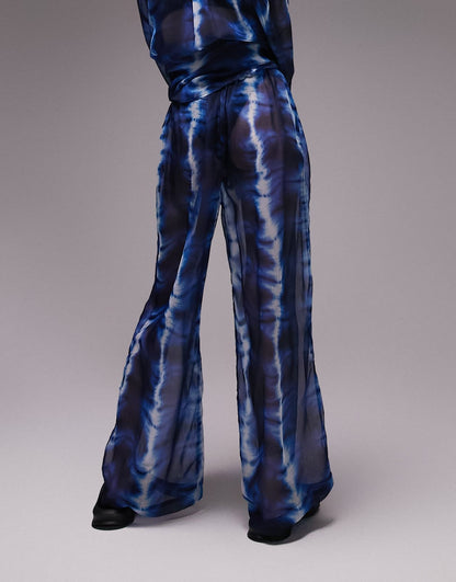 Topshop co-ord batik print chiffon beach trouser in blue