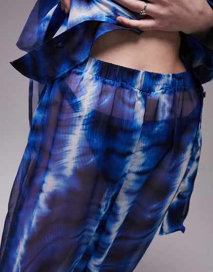 Topshop co-ord batik print chiffon beach trouser in blue