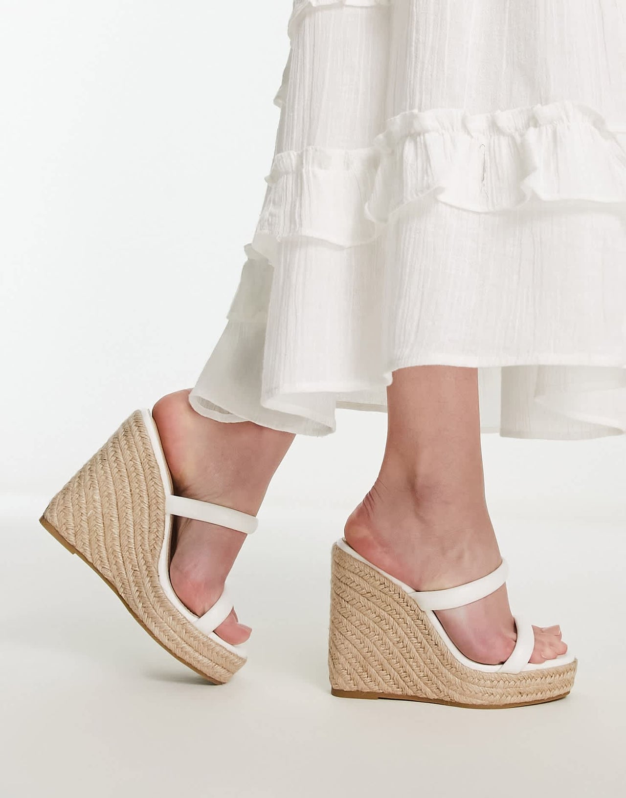 Glamorous espadrille wedge heeled sandals in white