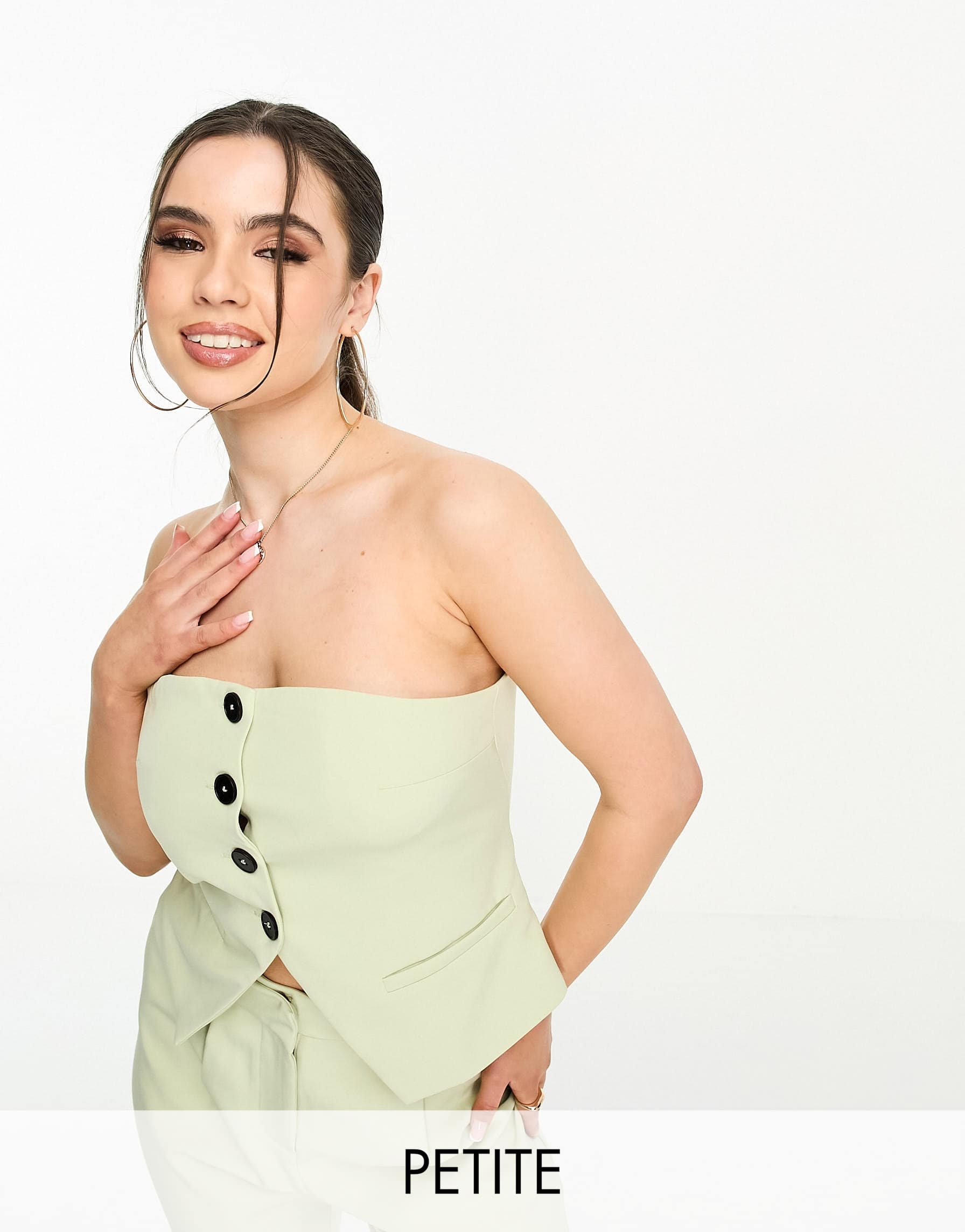4th & Reckless Petite exclusive tailored bandeau split front top co-ord in pale green