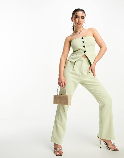 4th & Reckless Petite exclusive tailored bandeau split front top co-ord in pale green