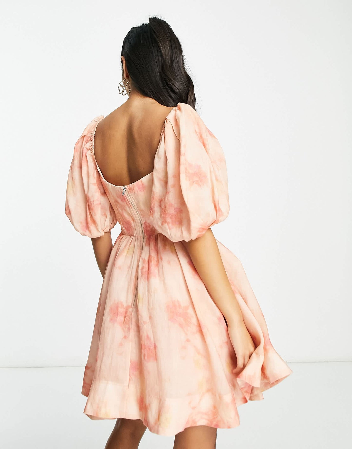 Bardot puff sleeve corset mini dress in apricot floral