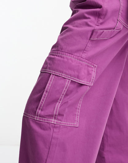 Native Youth straight leg twill cargo trouser co-ord in purple