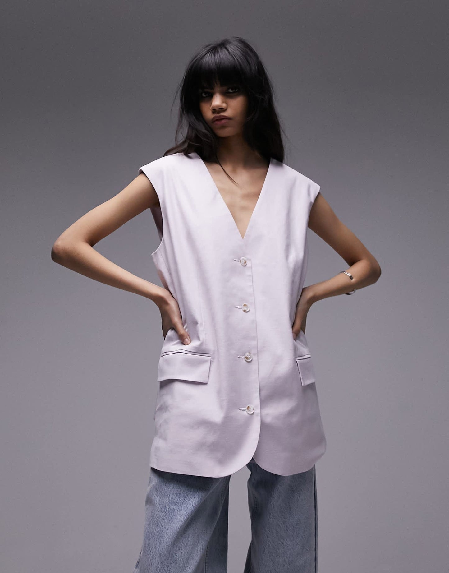 Topshop co-ord linen-blend oversized waistcoat in lilac