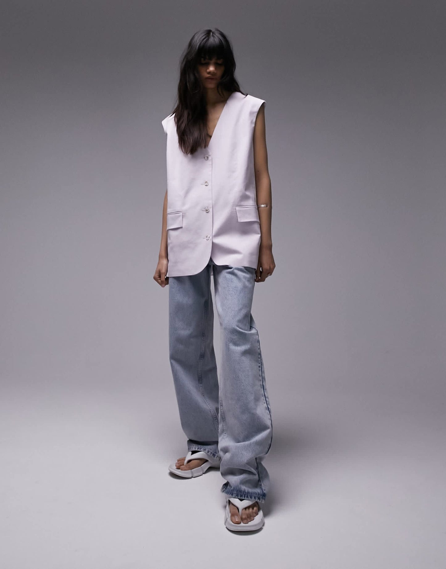 Topshop co-ord linen-blend oversized waistcoat in lilac