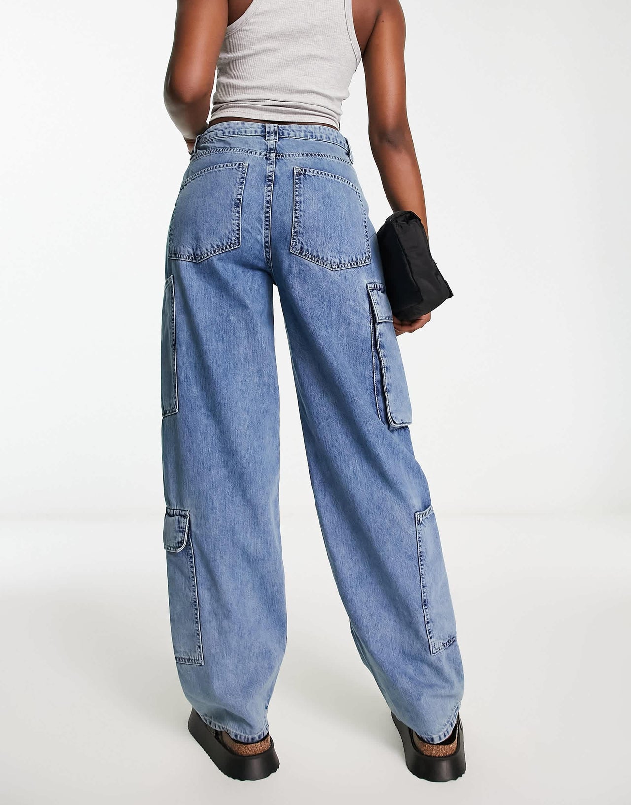 ASOS DESIGN wide leg cargo jean in vintage blue