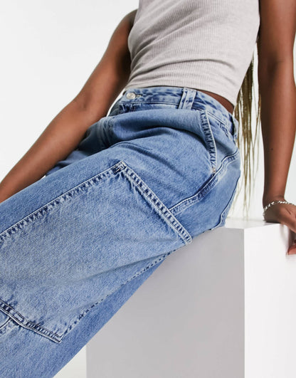 ASOS DESIGN wide leg cargo jean in vintage blue