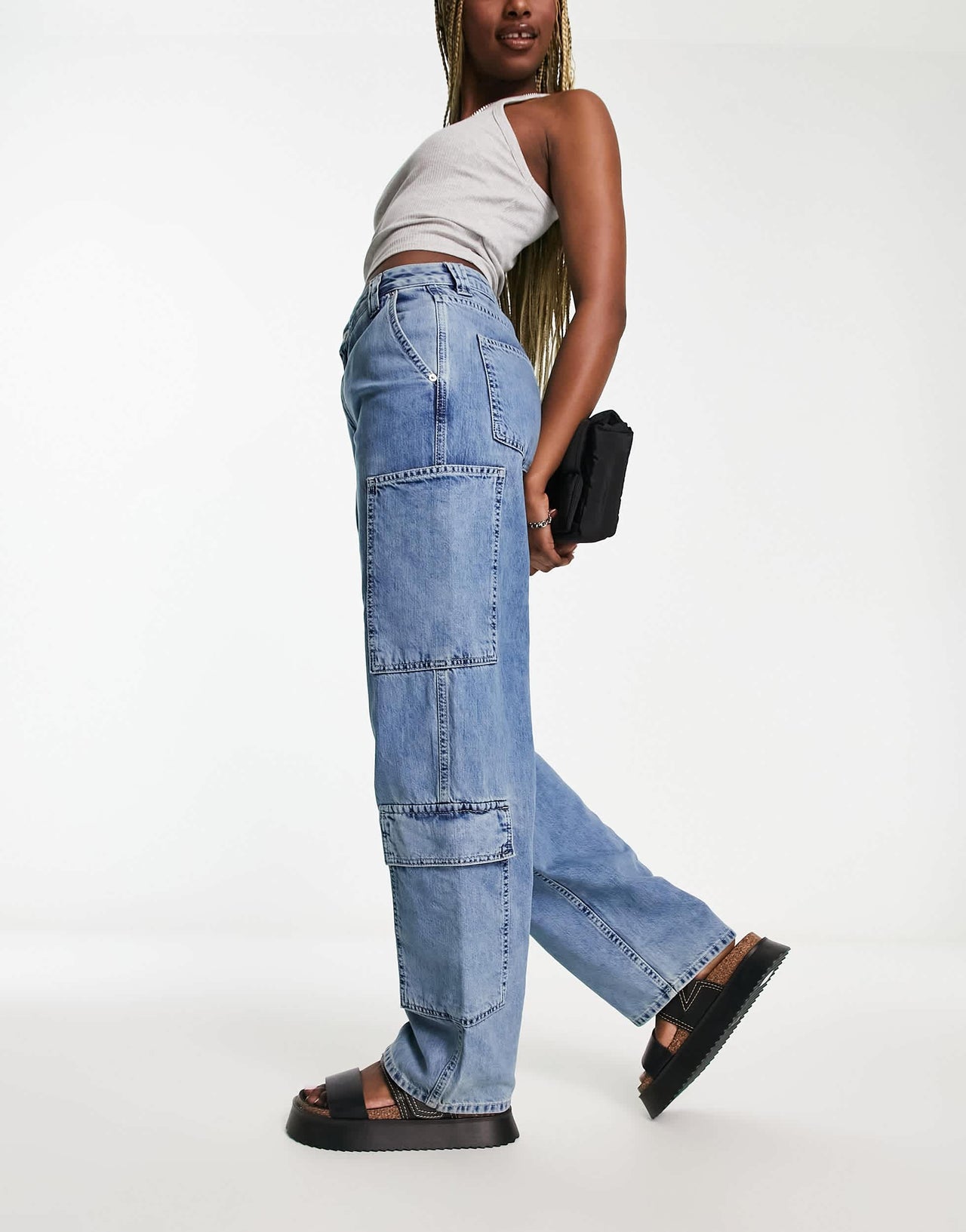 ASOS DESIGN wide leg cargo jean in vintage blue