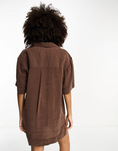 ASOS DESIGN utility pocket shirt dress in chocolate