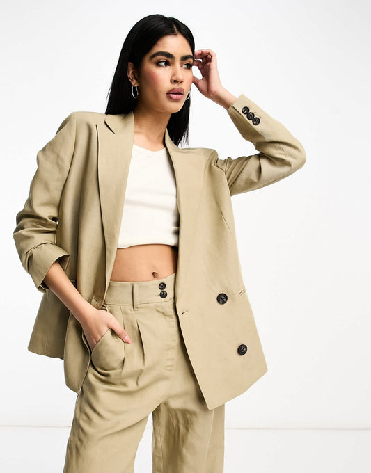 AllSaints Petra co-ord linen mix suit blazer in beige