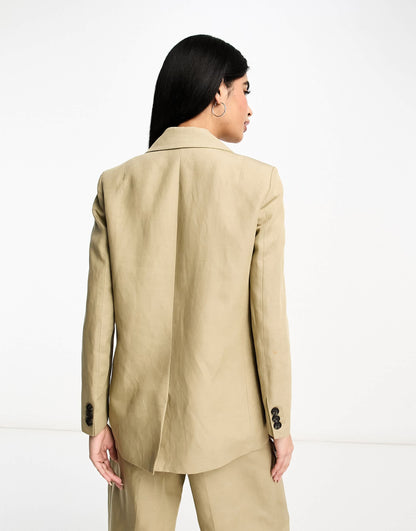 AllSaints Petra co-ord linen mix suit blazer in beige