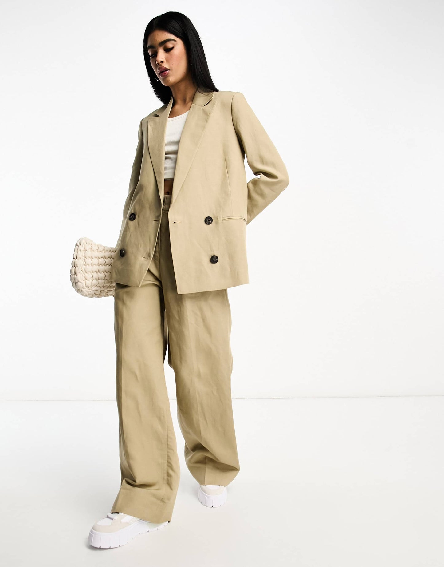 AllSaints Petra co-ord linen mix suit blazer in beige