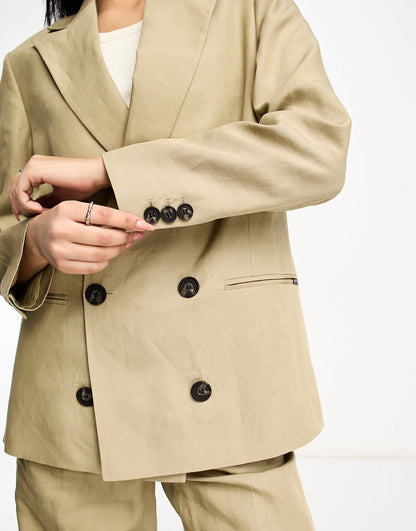 AllSaints Petra co-ord linen mix suit blazer in beige