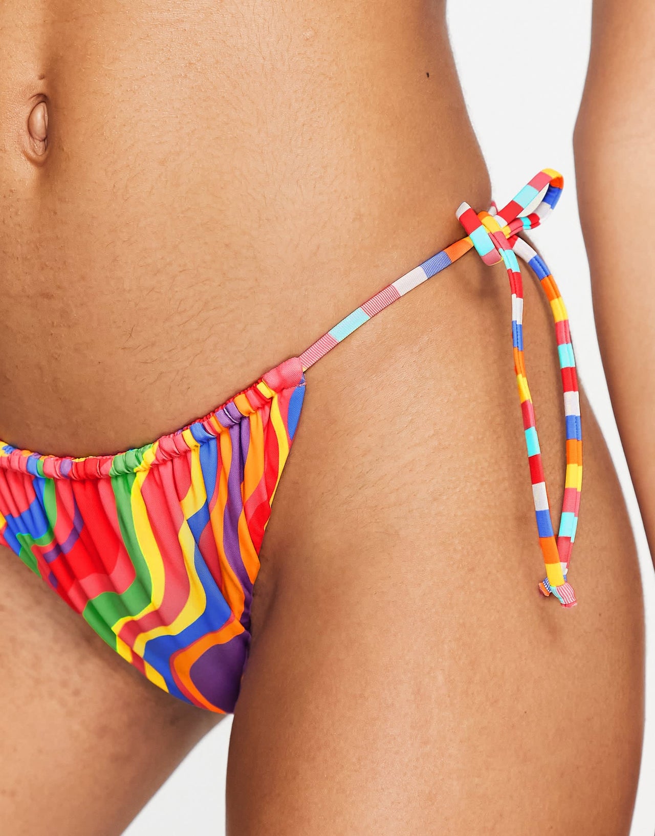 It's Now Cool Premium rainbow string tie side bikini bottom in multi