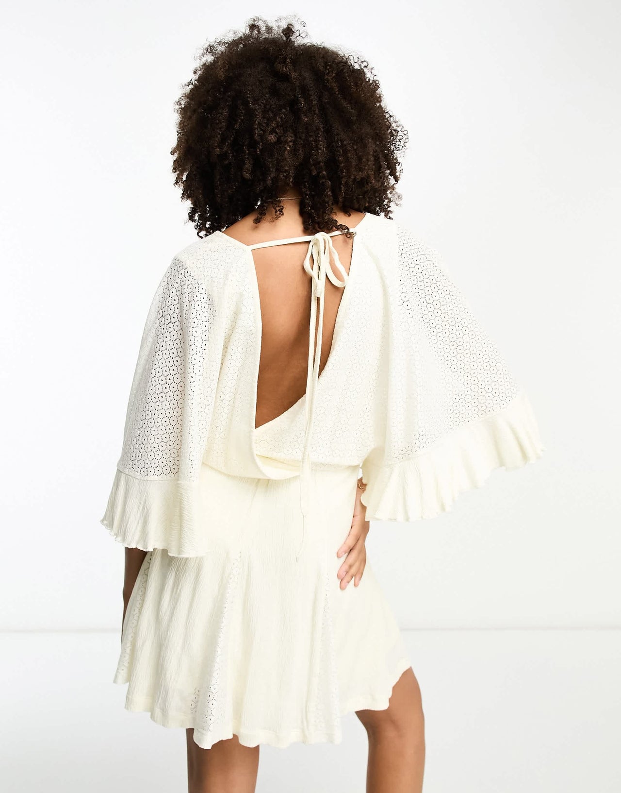 ASOS DESIGN crochet short sleeve wrap mini dress with buttons in cream