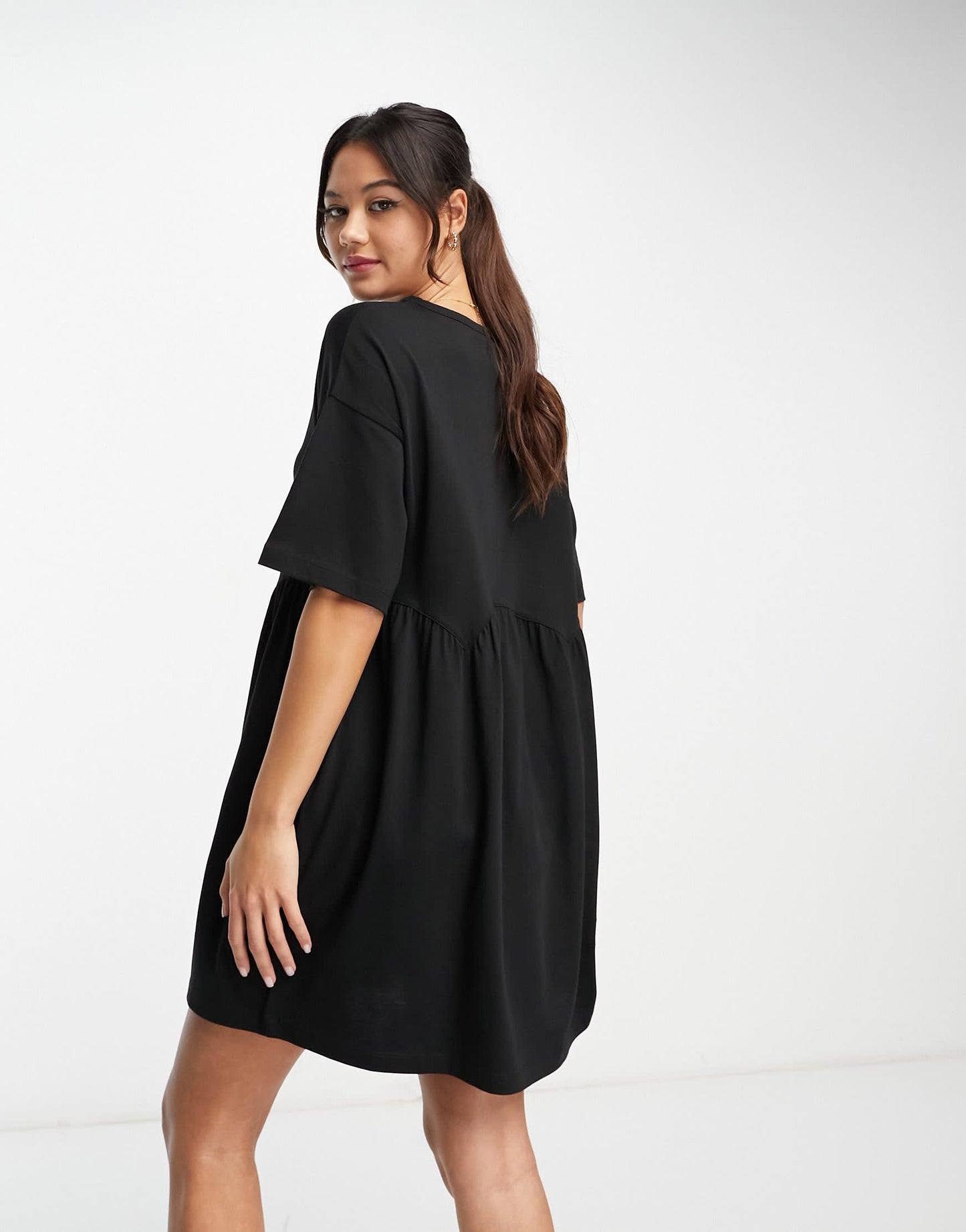 ASOS DESIGN short sleeve seam detail mini smock dress in black