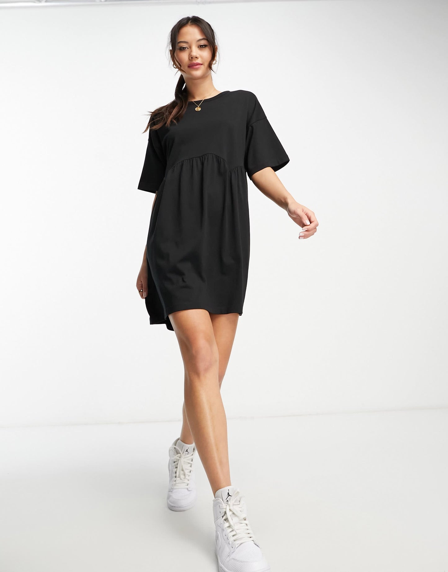 ASOS DESIGN short sleeve seam detail mini smock dress in black