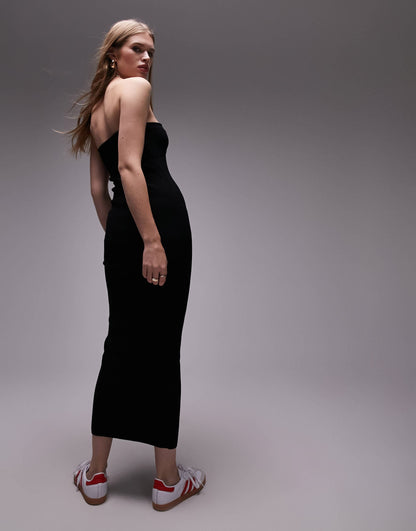Topshop knitted turn over bandeau dress in black