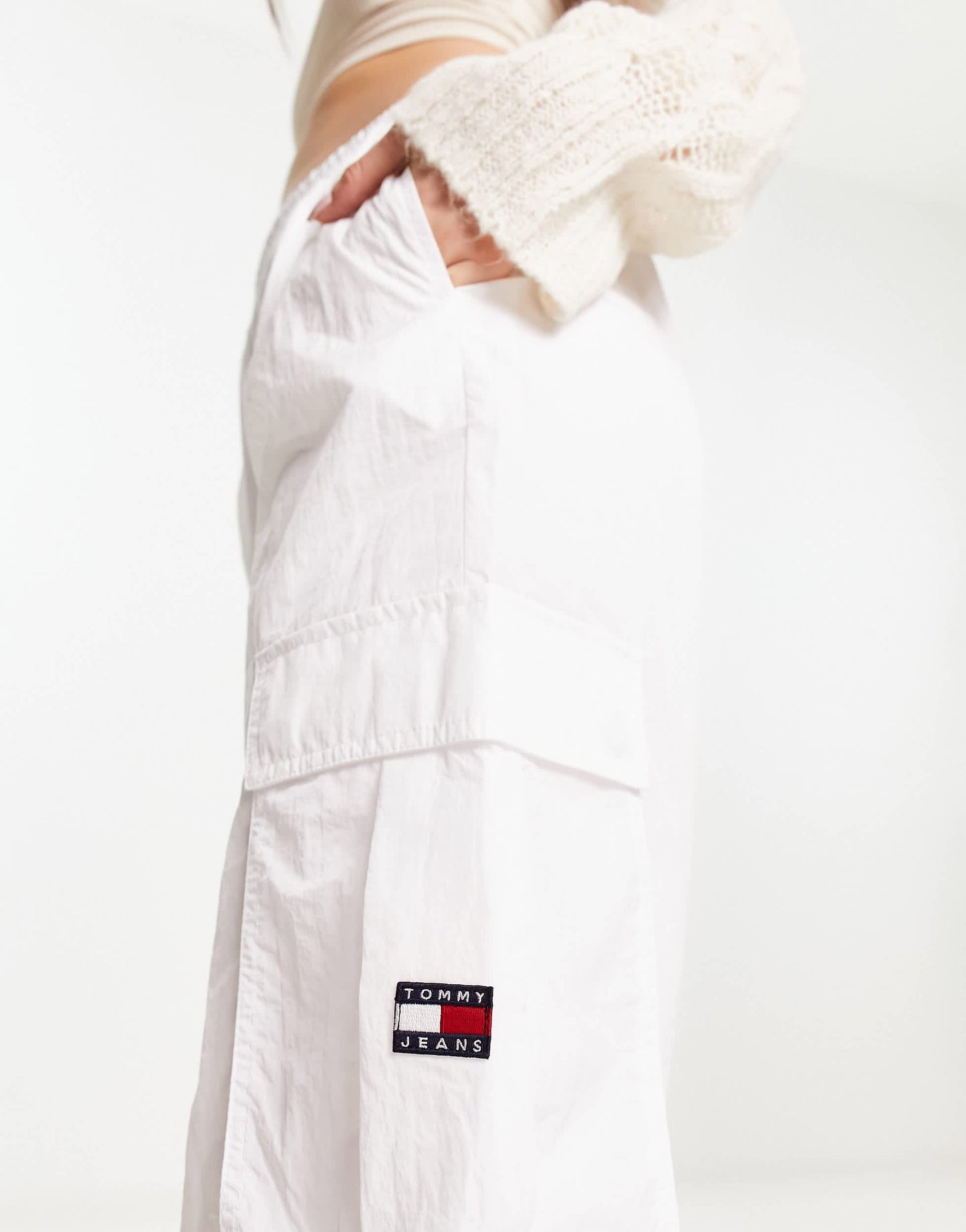 Tommy Jeans claire high rise wide cargo trousers in white
