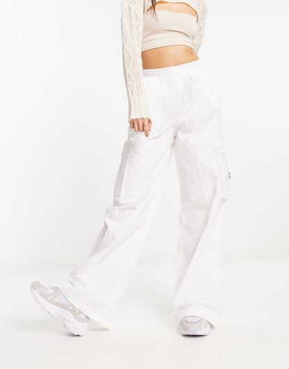 Tommy Jeans claire high rise wide cargo trousers in white