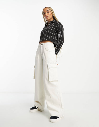 Tommy Jeans co-ord crop pinstripe 1/4 zip top in black