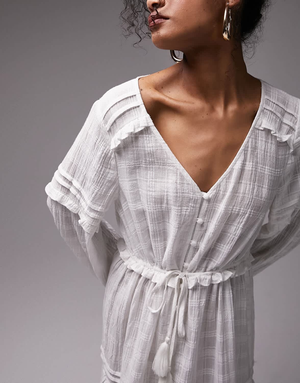 Topshop textured tie front beach maxi dress in white