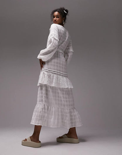 Topshop textured tie front beach maxi dress in white
