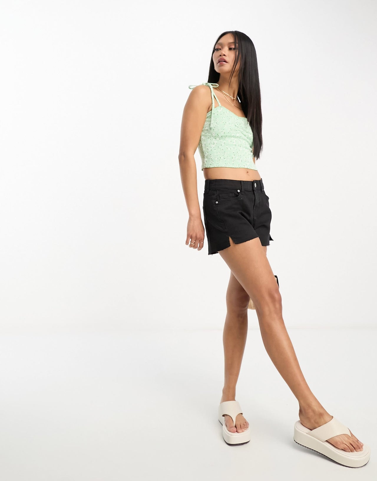 ASOS DESIGN lace trim tie strap top in mint