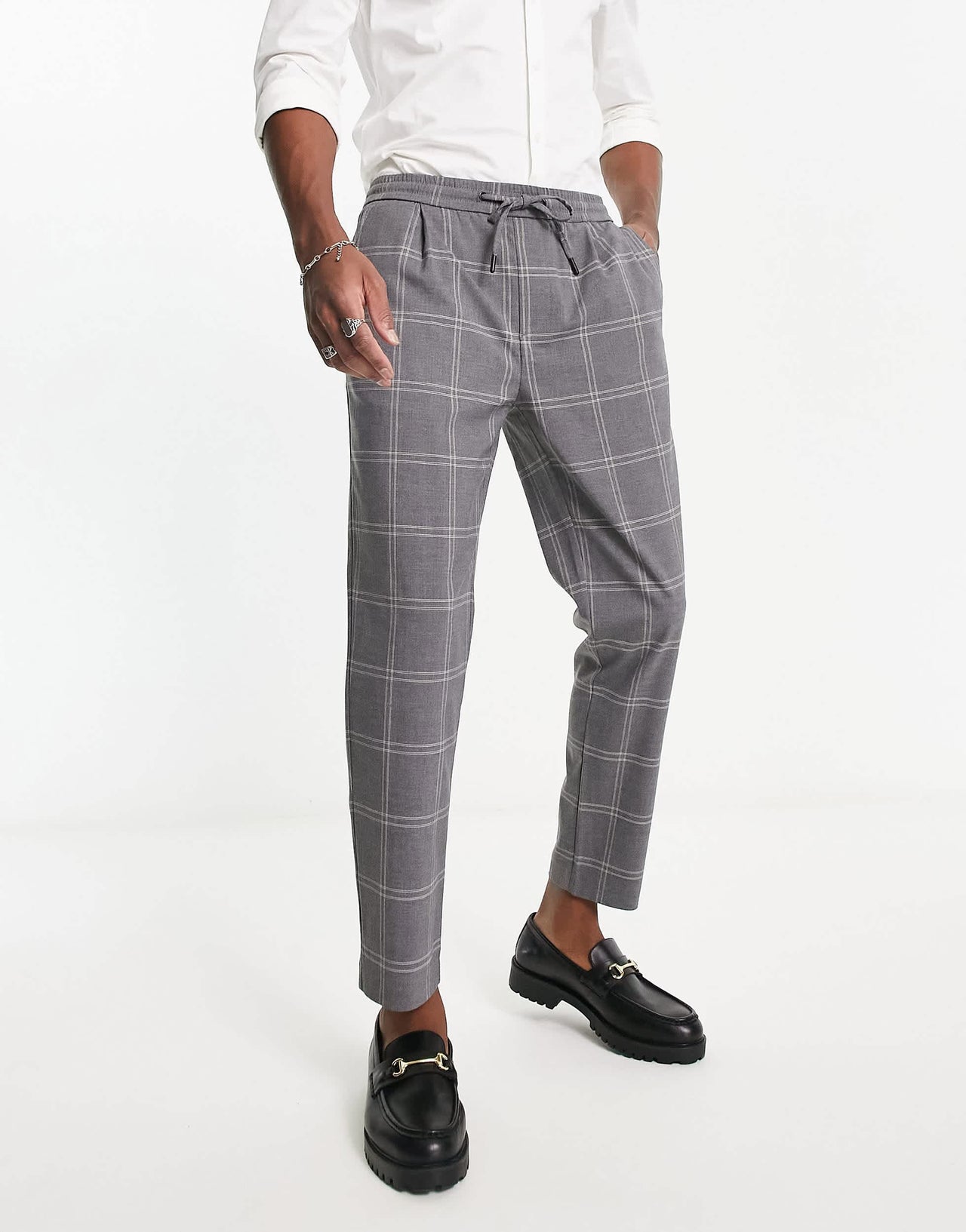 Pull&bear smart slim tailored trousers in grey check