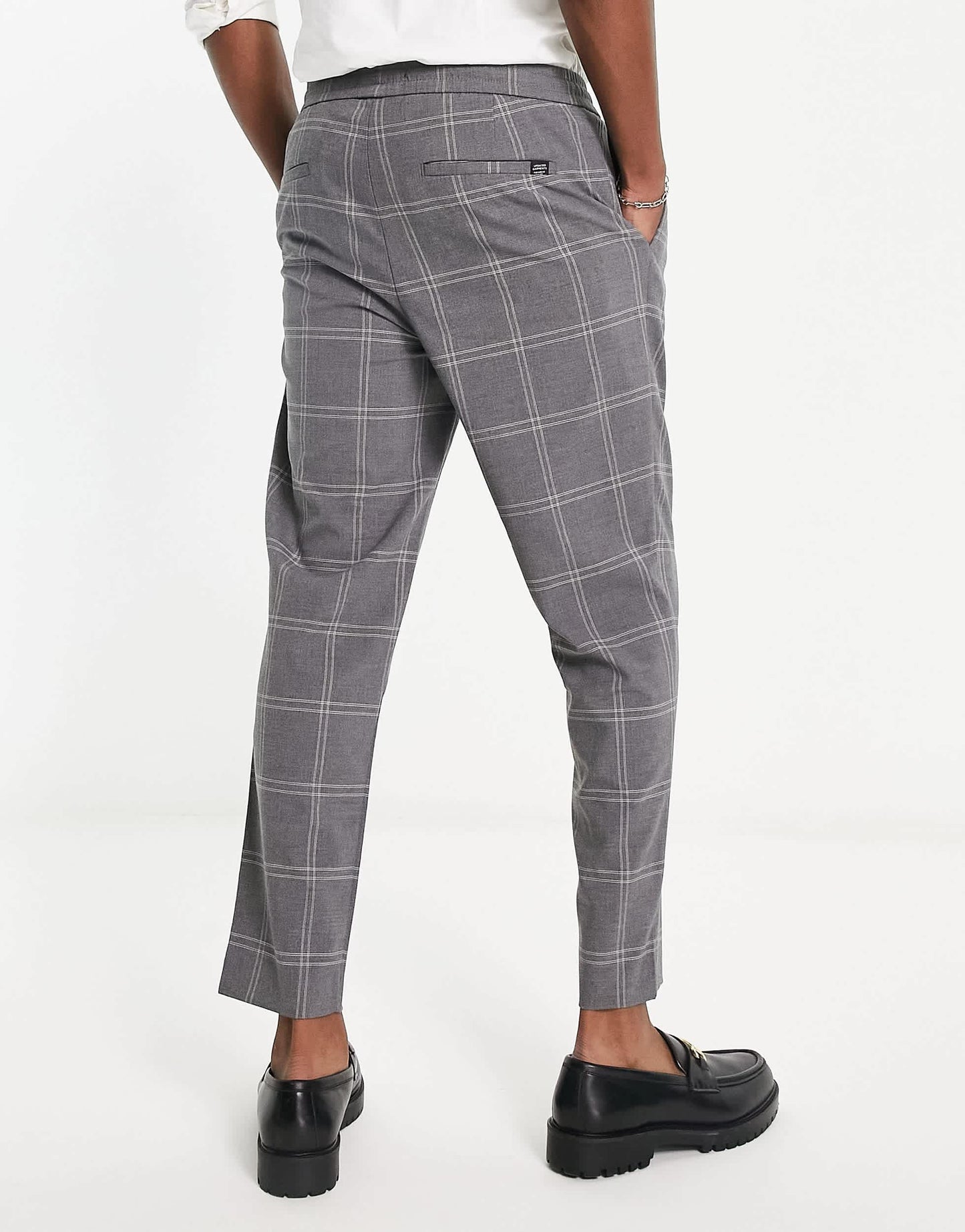 Pull&bear smart slim tailored trousers in grey check
